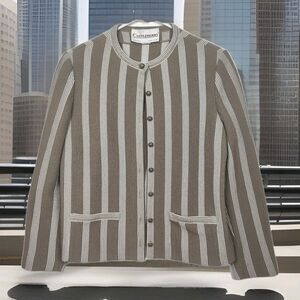 VTG Castleberry London‎ New York Button-up Cardigan Blazer, M, brown stripes